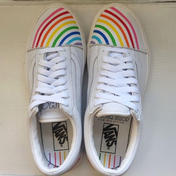 Vans White Leather Rainbow  Low Top Lace Up W9 /M7.5 - Picture 5 of 11